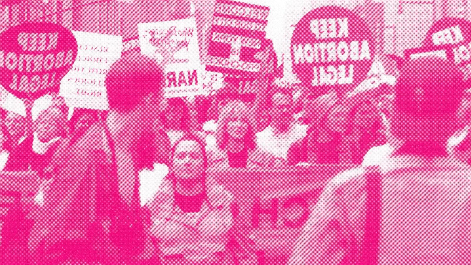 从20世纪80年代开始的堕胎抗议，人们举着“让堕胎合法”的标语
